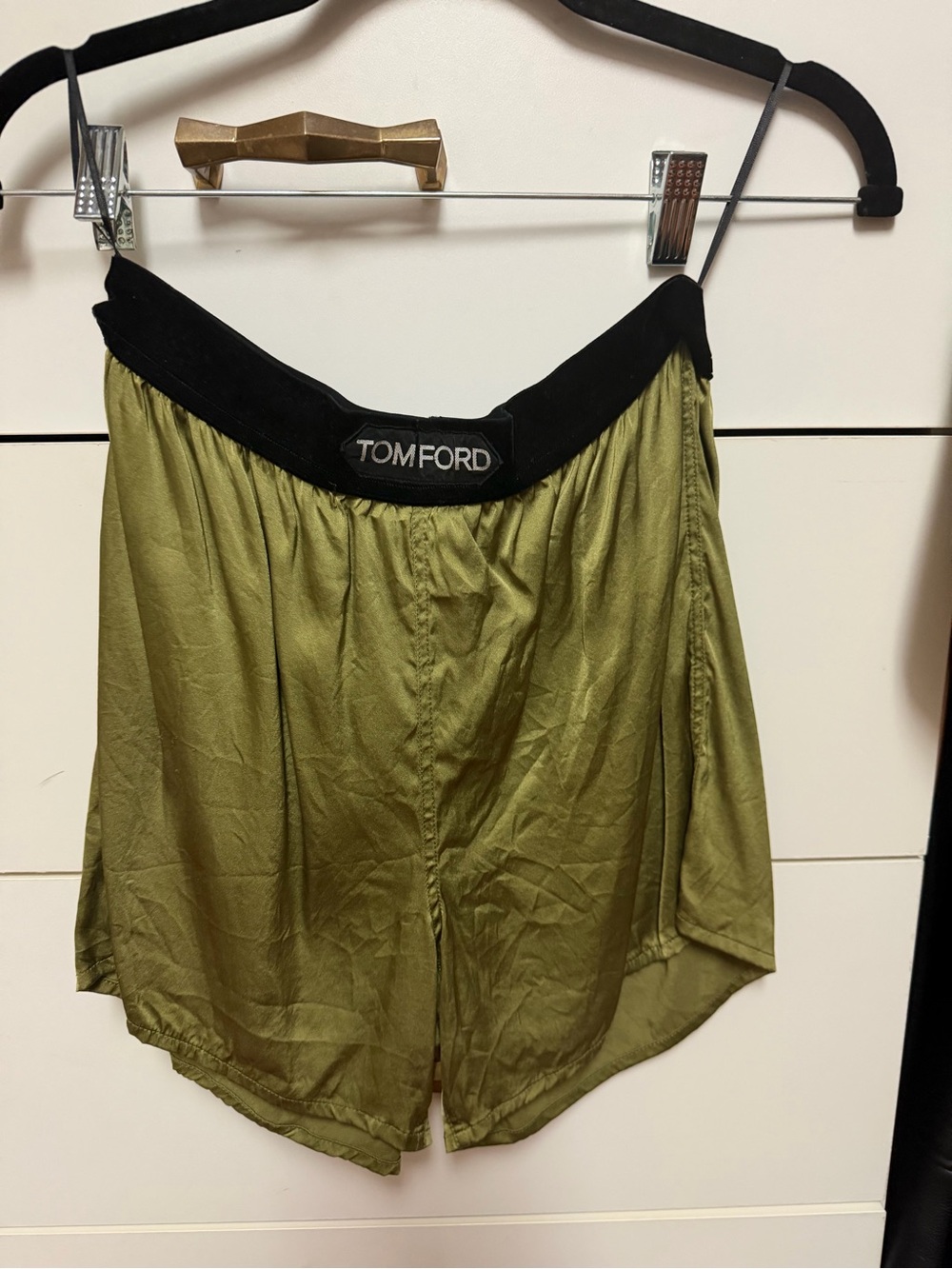 Tom Ford Olive Green Shorts with Black Branded Waistband